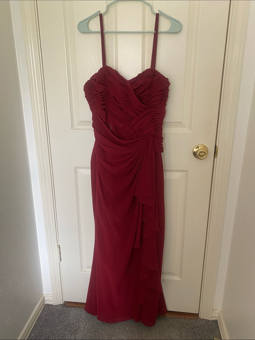 Impressions Red Ruched Spaghetti-Strap Maxi Dress
